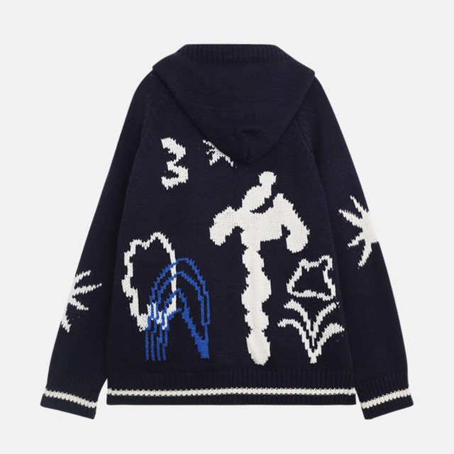 zip-up knit hoodie　J00388