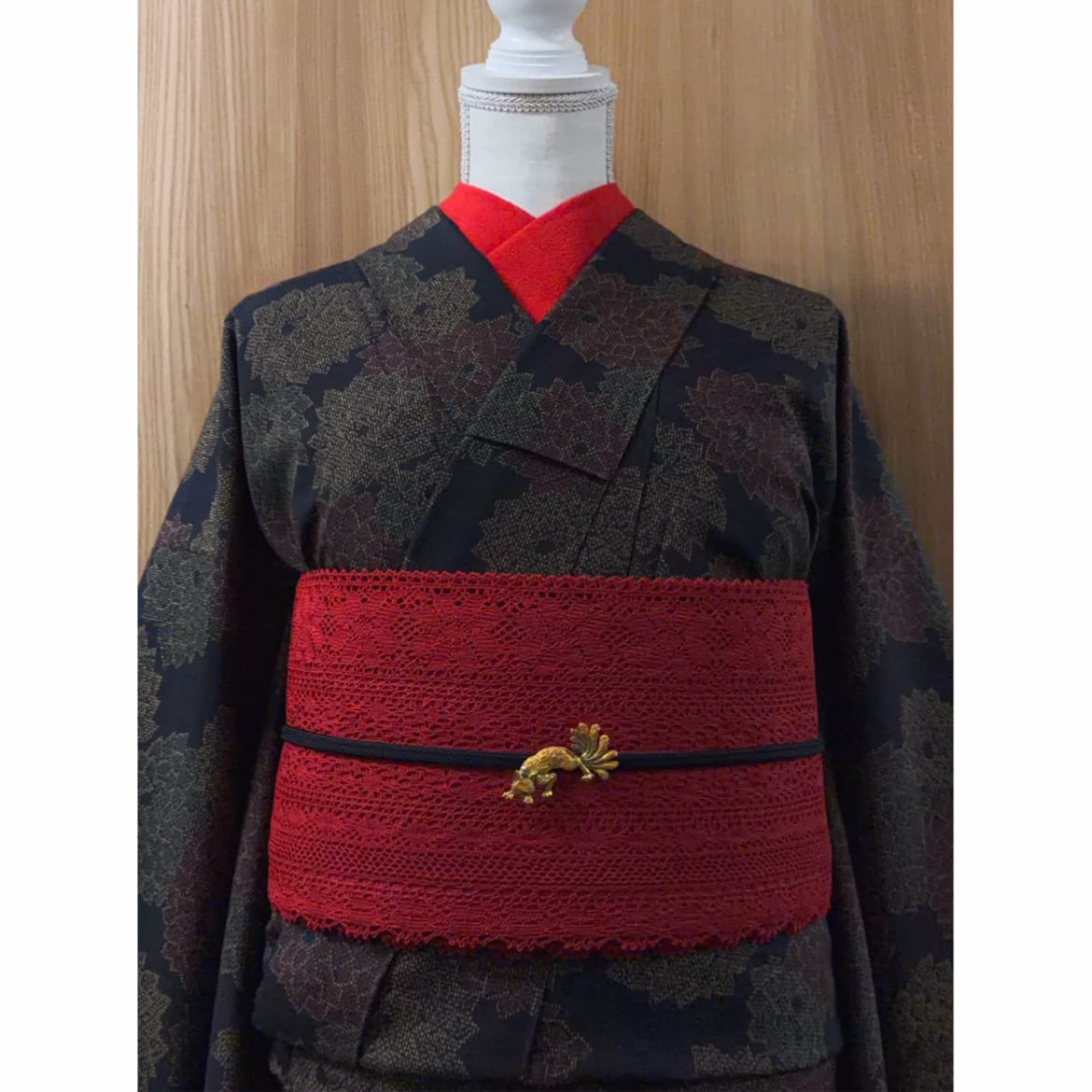 新品】撫松庵 総レース半幅帯(赤) | きもの楸堂-kisasagedo-