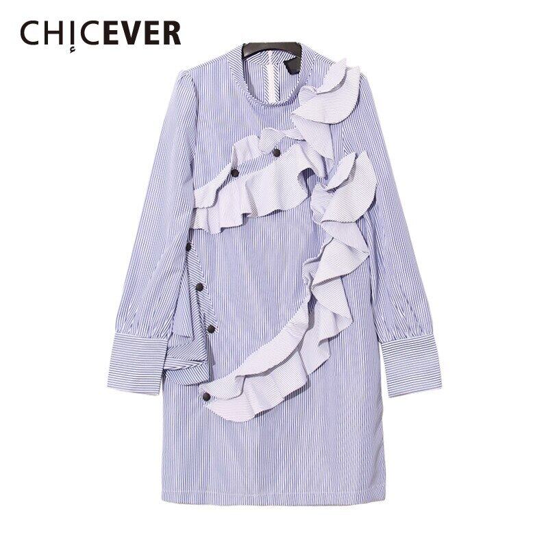 CHICEVERパッチワークフリルドレスレディースOネック長袖ラージサイズミニルースレディースドレス2020服 ロング 大きめサイズ 6base560224204776