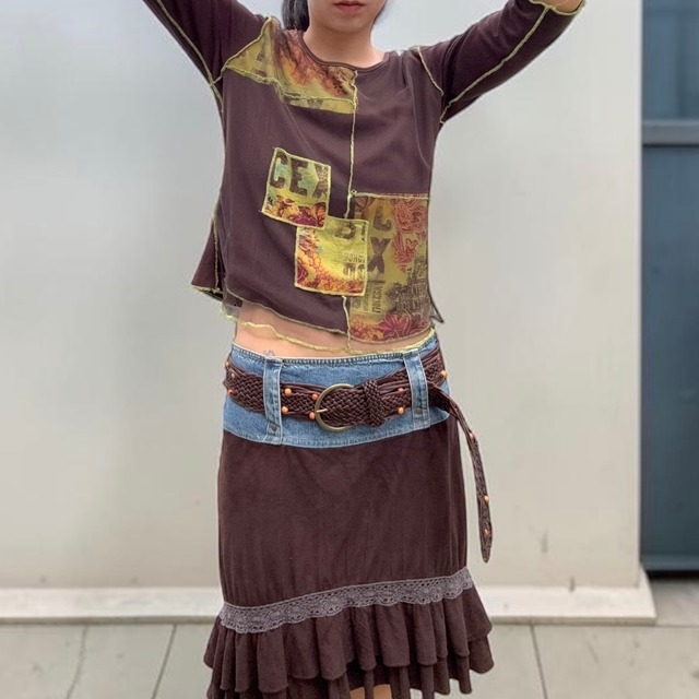 【LADIES】Y2K Patchwork Mesh Top - Fit S-M