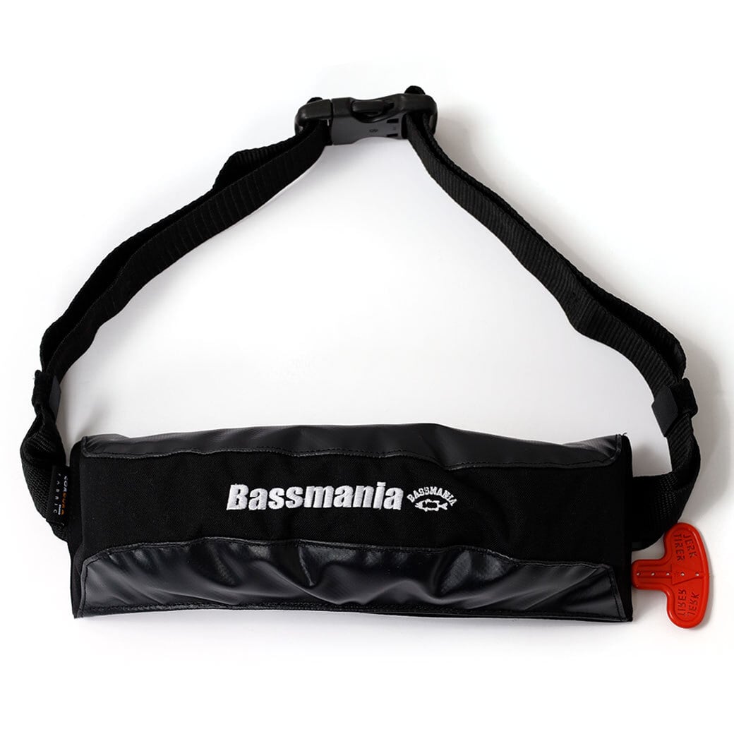 bassmania logo刺繍ウエストタイプ 膨脹式ライフジャケット（水感知機能付き)【ブルーストーム別注】 | bassmania.jp