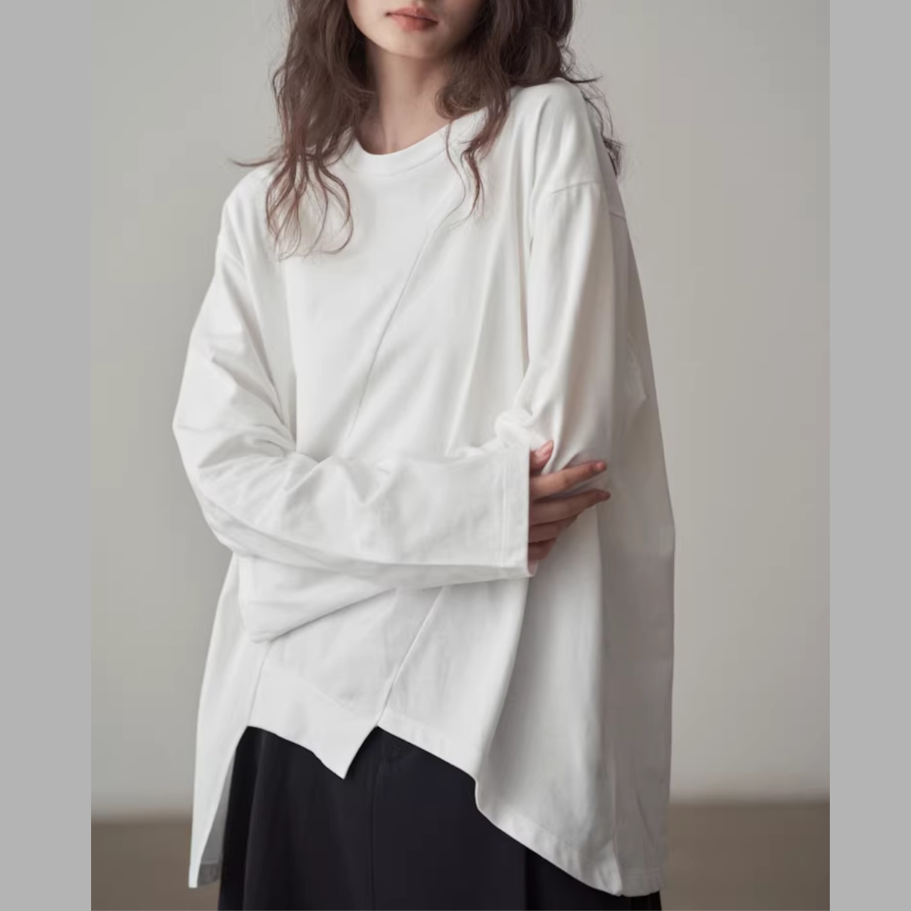 アシンメトリーデザイン 長袖 カットソー 00036・画像3