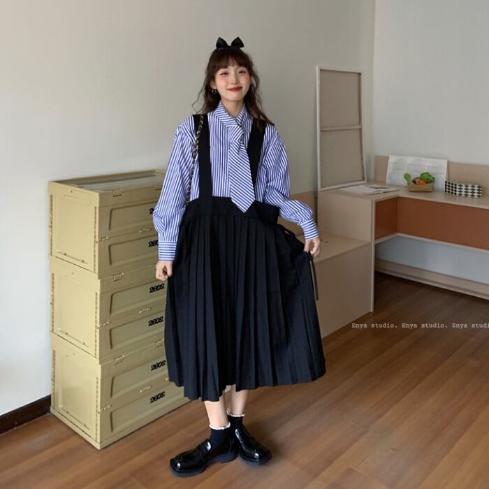 スタンダードストライプシャツ レディースルーズジャケット スプリングトップス ロング レトロ 春物 モンロー20341879753