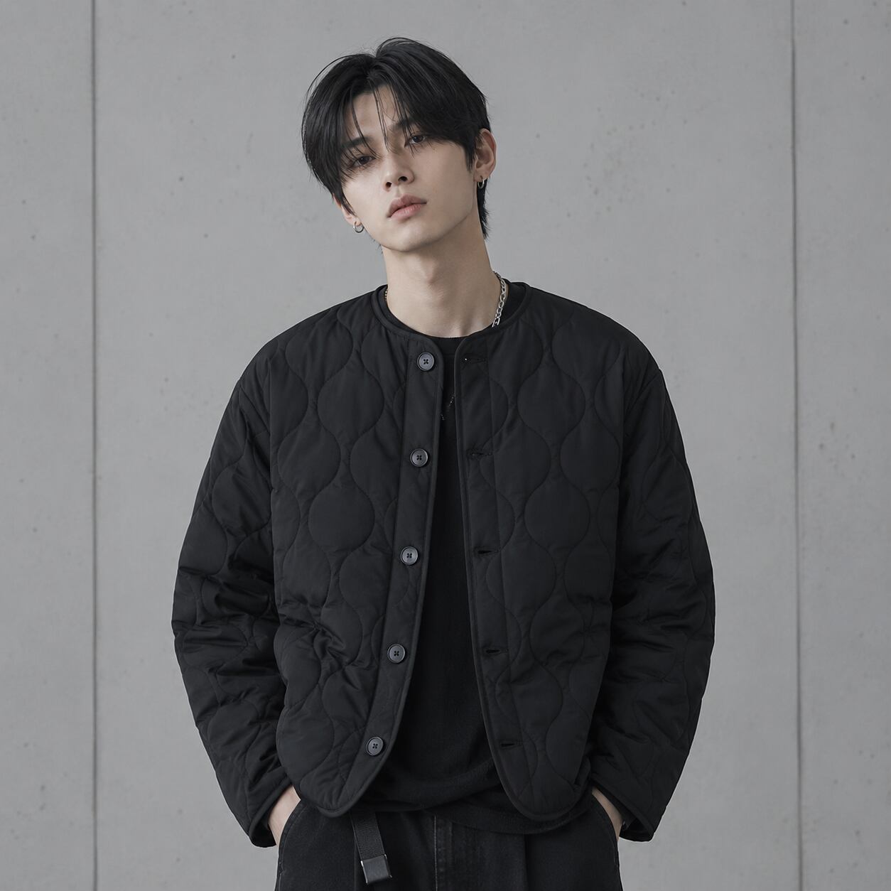 No Collar Quilted Jacket 0010