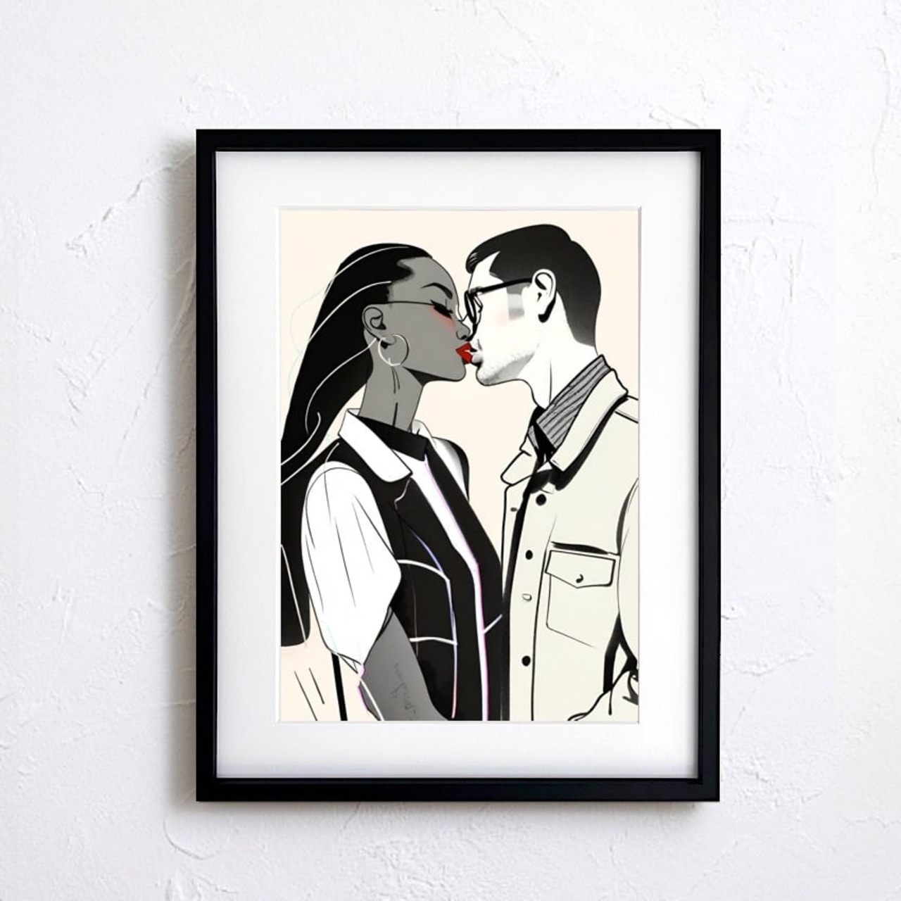 people to people｜キスで愛を表現する抽象コンテンポラリーアート｜恋人・夫婦に贈る額縁付きオシャレポスターA4ポスター