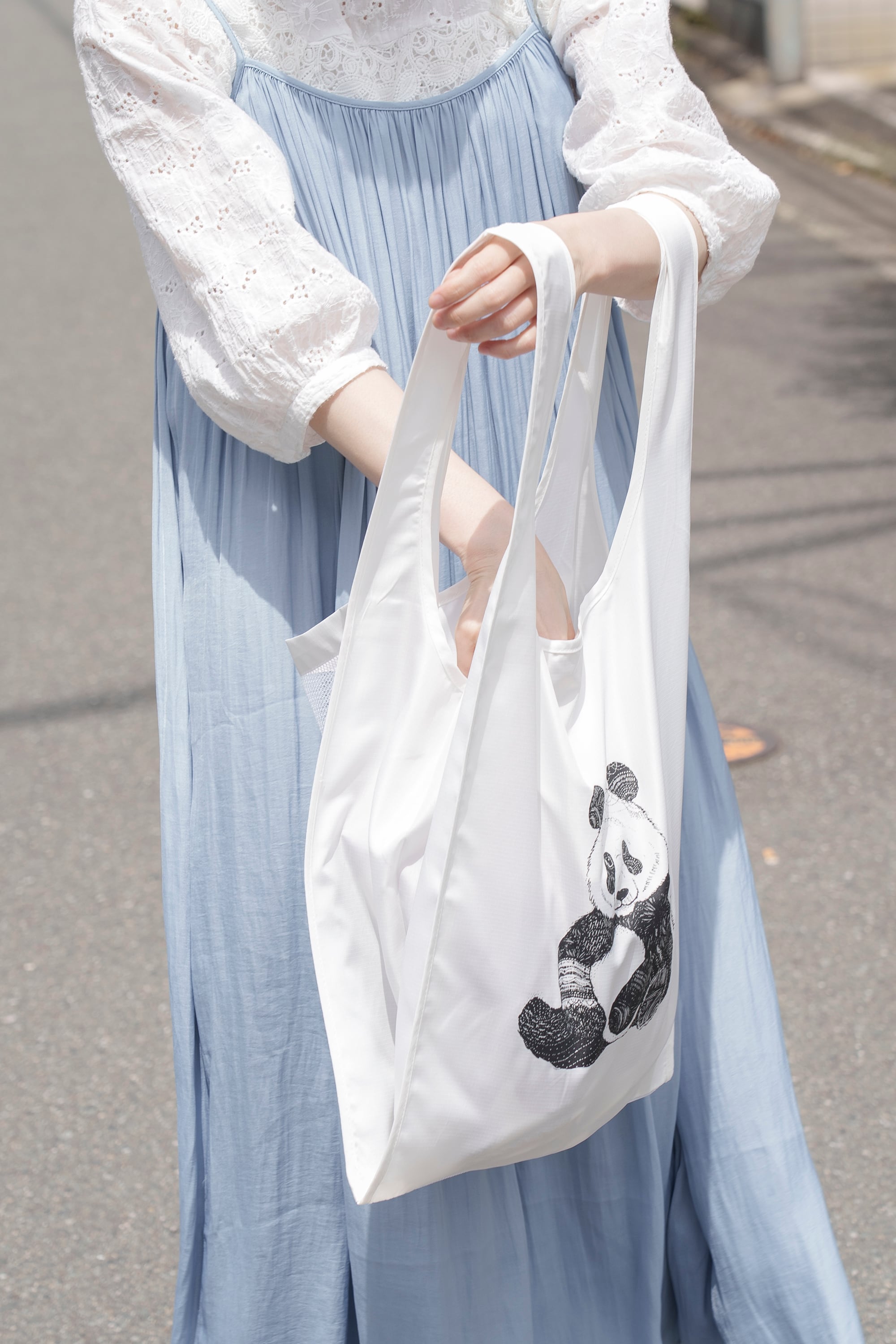 リサイクル素材／パンダのエコバッグ(便利なメッシュポケット付) | 日