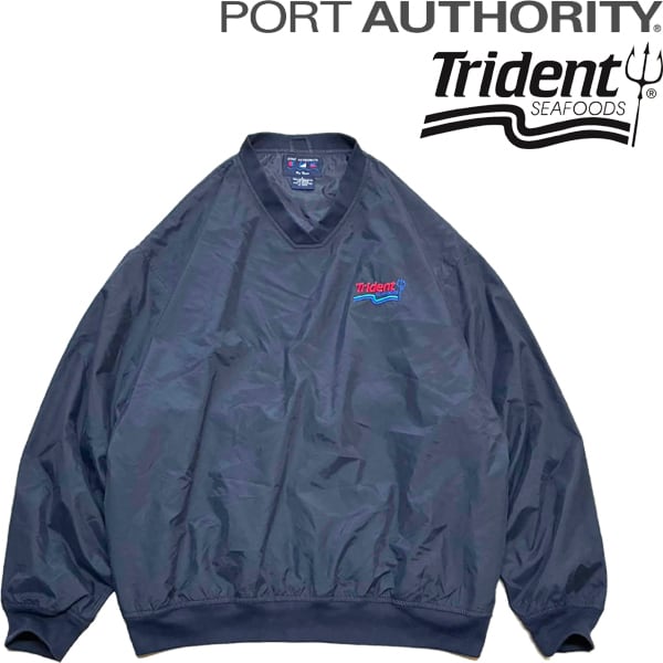 1点物◇PORT紺US企業プルオーバーTridentナイロンジャケット古着L