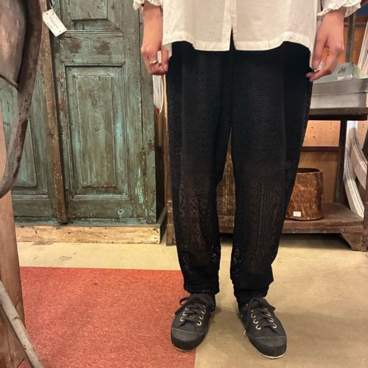 TISSU Patchwork Lace Jogger Pants in Black, Easy Fit, Long Length, Made in Japan, Universal Fit, Inner Pants