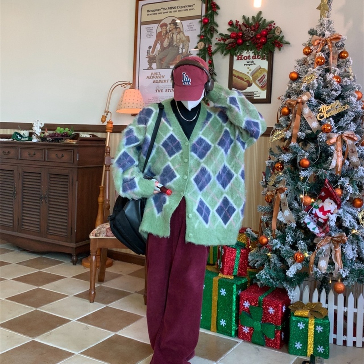 【即納】C2英国学院のアーガイル柄ニットカーディガン