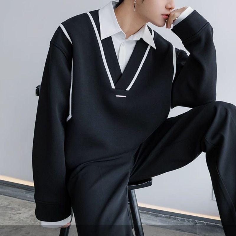 重ね着風ライン入りカットソー C10270