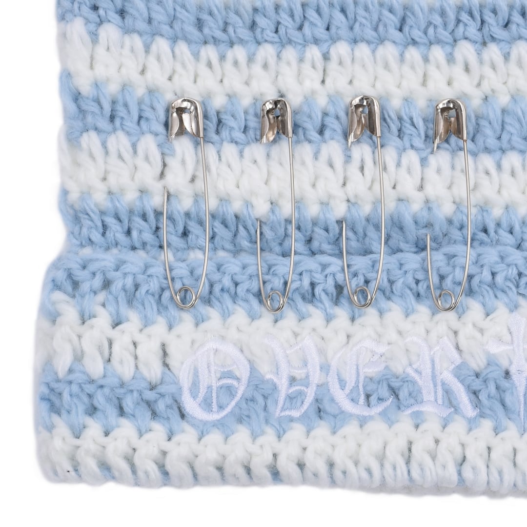 サブカルロゴ刺繍☆ボーダーネコ耳PINニット帽(WHITE/BLUE