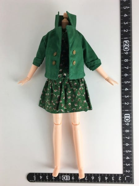 ドール服 1/6 女性用25 ノースリーブドレス&グリーンコート STK 16624 - 画像1