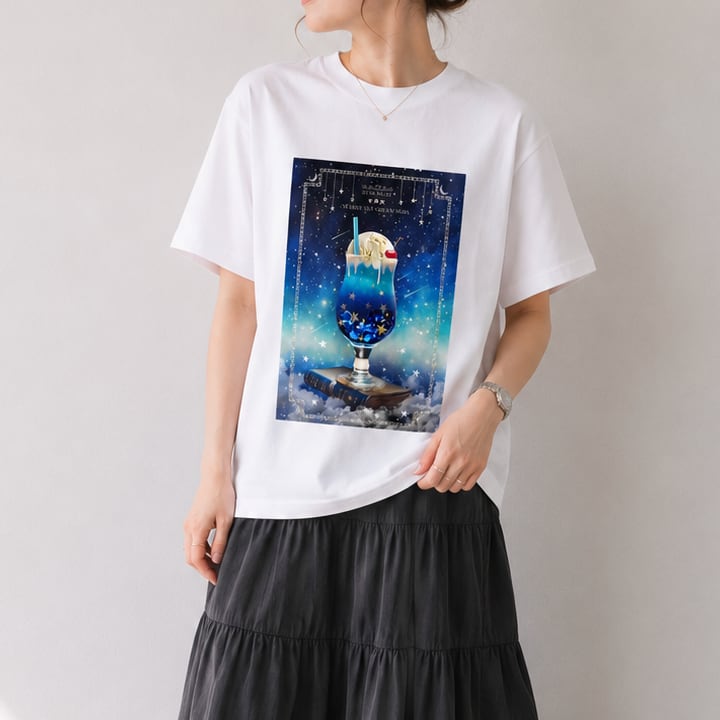 【3色】架空の星空喫茶 "星空のクリームソーダ" Tシャツ WHITE(men&women)