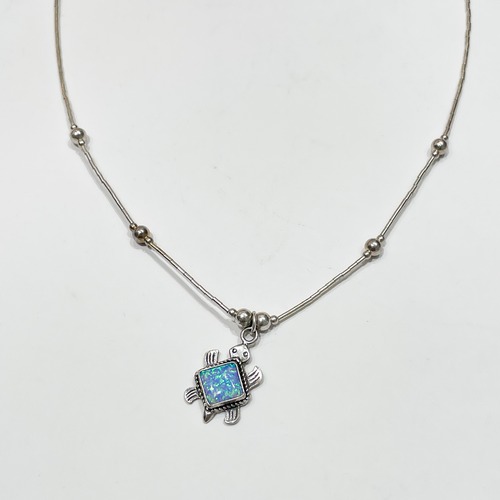 Vintage Southwestern Style Sterling Liquid Silver Beads Necklace With Sea Turtle Top