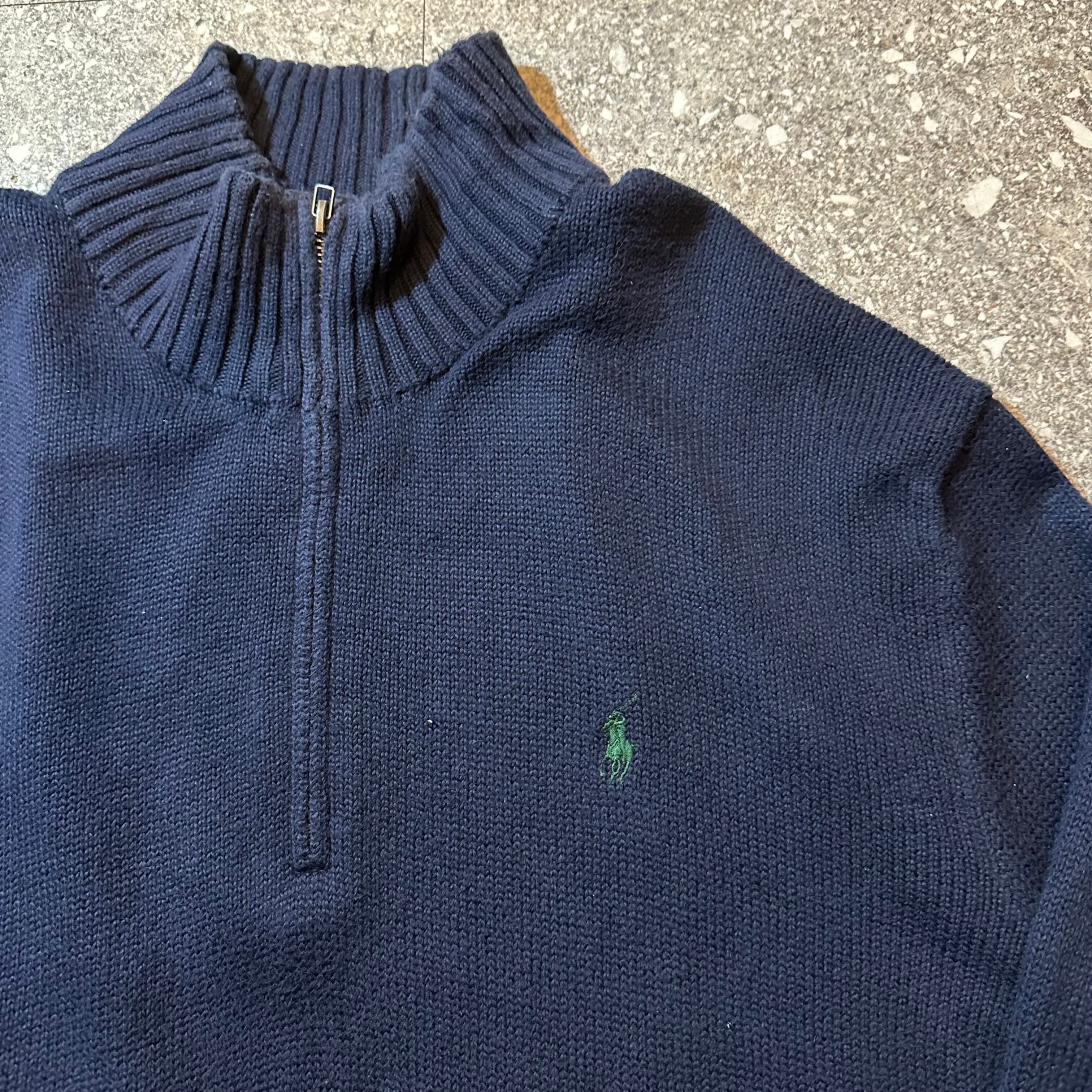 E844】90s polo by Ralph Lauren cotton knit half zip / 90年代 ポロ