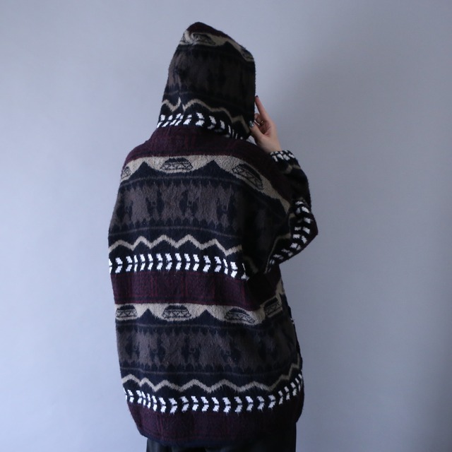 nordic pattern over silhouette zip-up hoodie ecuador knit