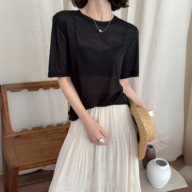 クルーネック 透け感 半袖Tシャツ ◆5color　204353