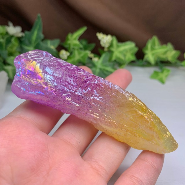 5.パープル×イエロー☆ラフカット☆オーラクォーツ