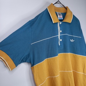 90s　アディダス　ポロシャツ　半袖　ボーダー　刺繍ロゴ　US L