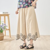 TRUBE フラワースカラップ裾刺繍ワイドパンツ