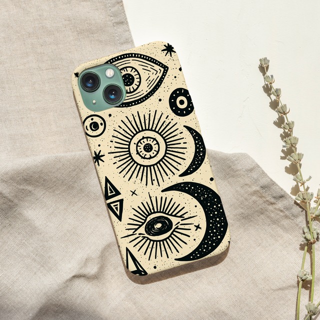 受注生産 iPhoneケース 太陽と目の白黒タリスマン｜魔除けアート TALM081B
