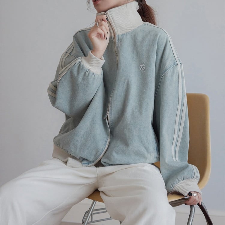 スタンドカラーデニムラインジャケット 2color [am03455] | amgot