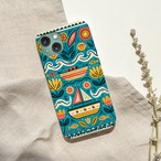 受注生産 iPhoneケース 船と花のサイケ民芸柄｜フォークアート PSYF034B