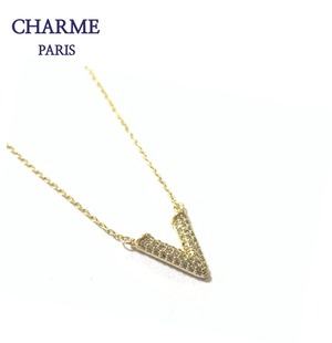 18k plating cz diamond V necklace