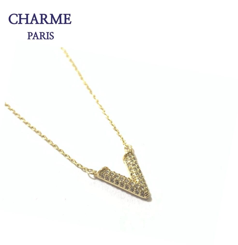 18k plating cz diamond V necklace