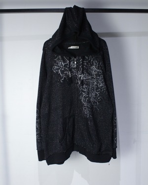 【Caka BLACK】Rhinestone Decoration Gothic Design Loose Zip Hoodie