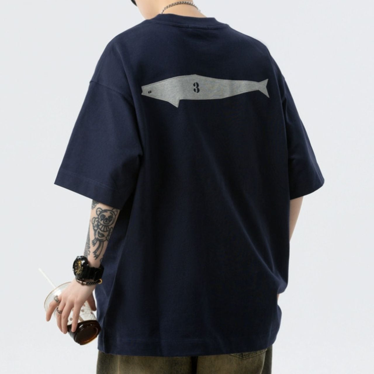 バックフィッシュモチーフボリュームシルエットTシャツ 2col A00115