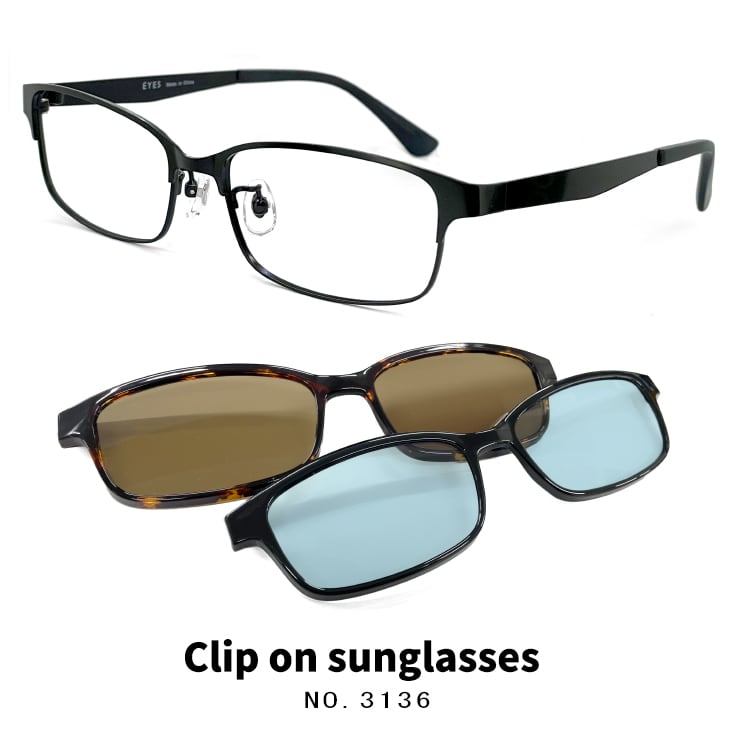 クリップオン サングラス 偏光 レンズ付き 眼鏡 3136-1 メガネ