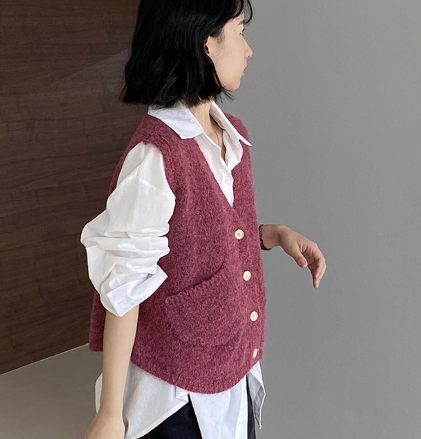 トップス レディース ベスト 2024秋新作 日系スタイル ニット Vカラー