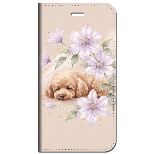 iPhone対応 スマホ 手帳型ケース 夏 トイプードル 犬 クレマチス 水彩 くすみカラー 大人可愛い 癒やし ニュアンスアニマル もこもこ 上品 スマホケース スタンド 【iPhone17 / iPhone16e / iPhone16 他 iPhone各機種対応】 |ianuan15