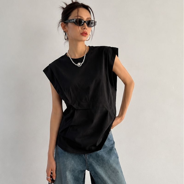 Asymmetrical gather french sleeve tee 2 colors　V2447