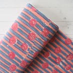 ブロックプリント生地【50cm単位】インド綿 花・ストライプ柄 ピンク×くすみブルー #27110-PK1