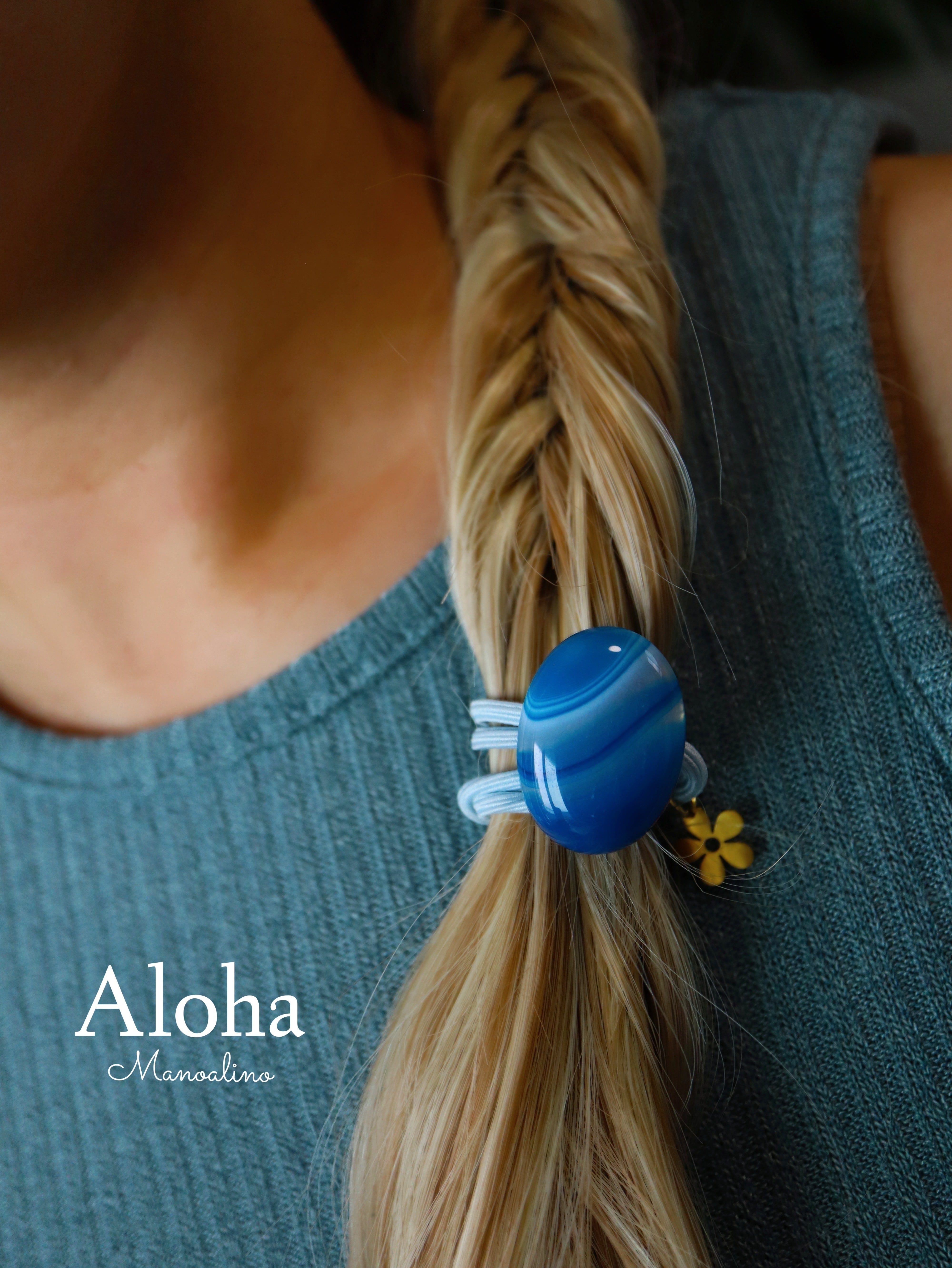 Ocean Blue Banded Agate hair accessory(オーシャンブルーバンデット