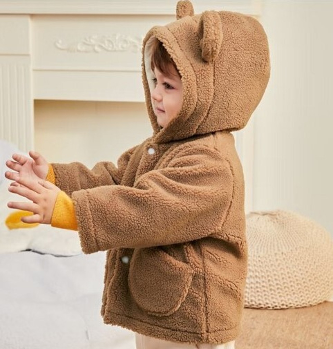 heihei さうな ブラウン フリース ボアジャケット 