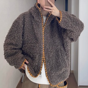 Vintage Hooded Teddy Fleece Jacket – Tiger-Stripe Trim, Warm Winter Coat (FD054)