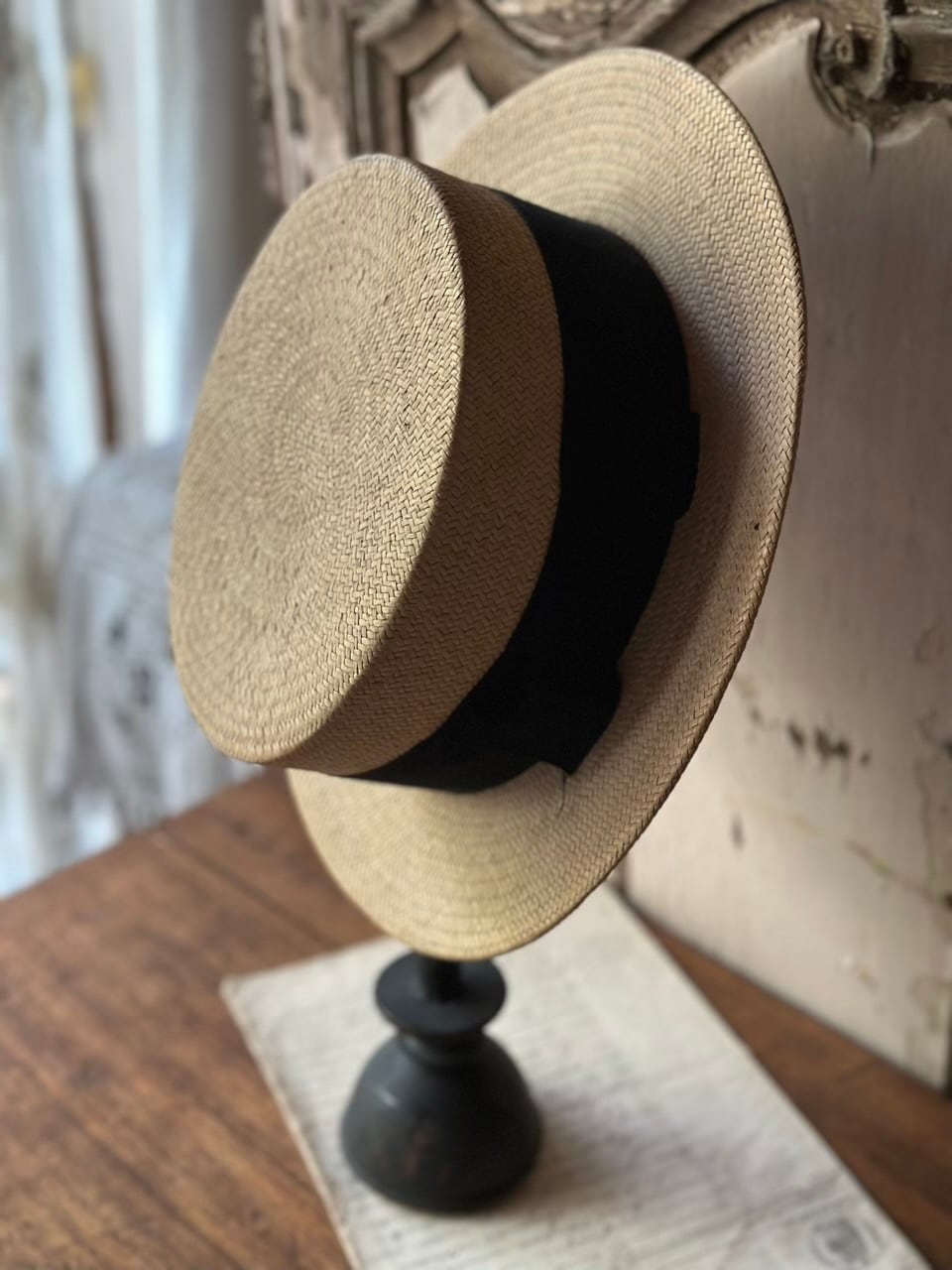 ハット 帽子 黒リボン 麦わら帽子 カンカン帽子 | Brocante de La