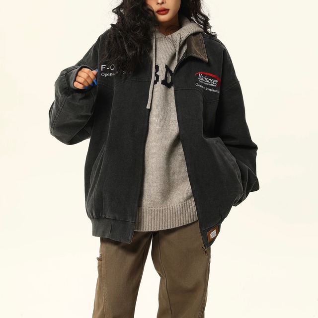 長袖 ヒップ丈 ドロップショルダー ジャケット　S1010