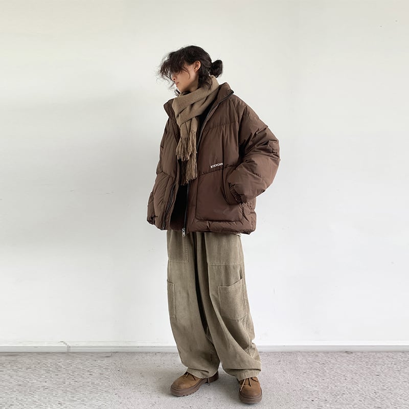 jiwuus焦茶色ボリューム感中綿ジャケット | mblueshop