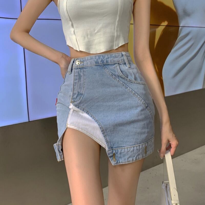 スカート ハイウェストウェストAラインスリム ステッチ ハンチェンe27930935561