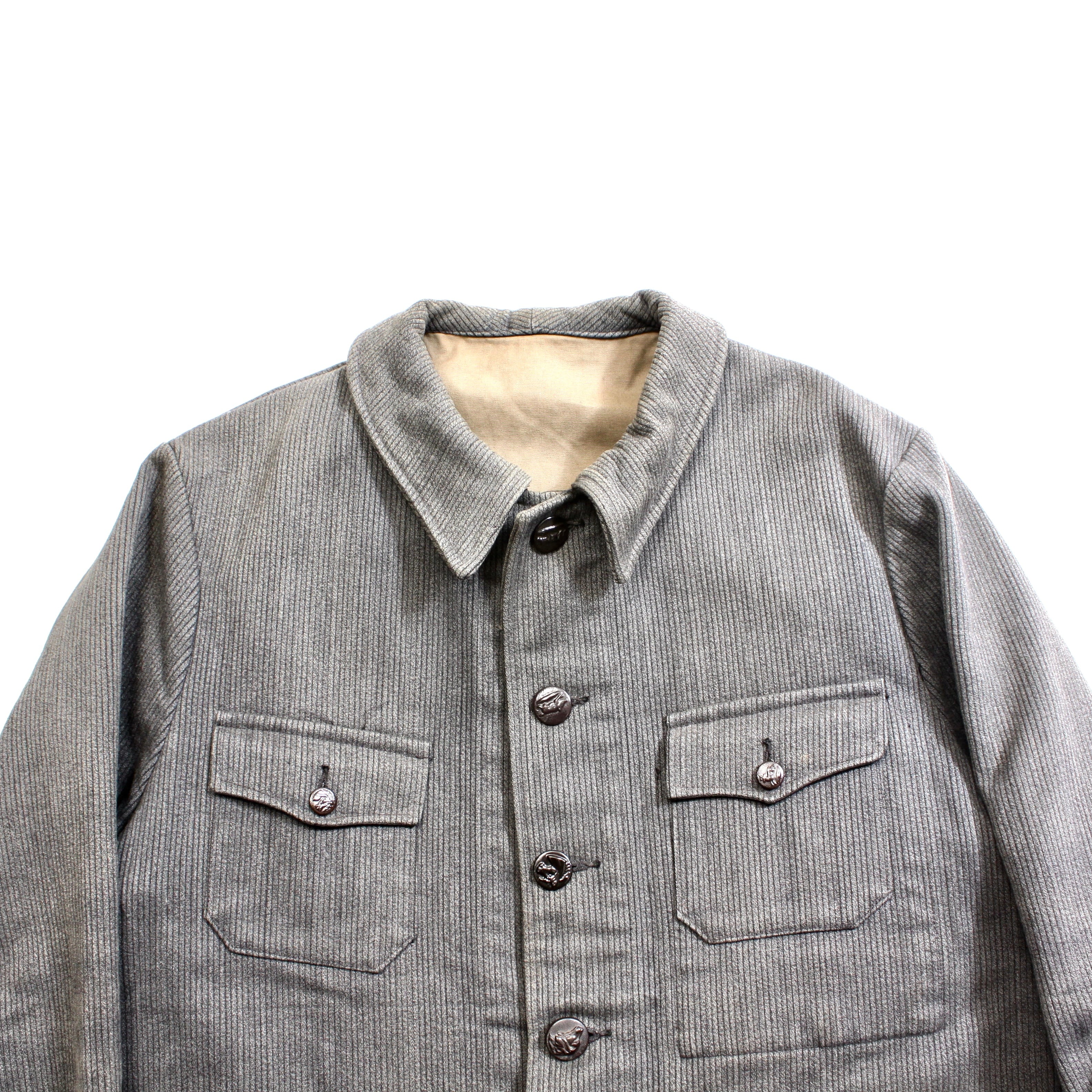 0685. 1940's French cotton pique hunting jacket animal button 40s ...