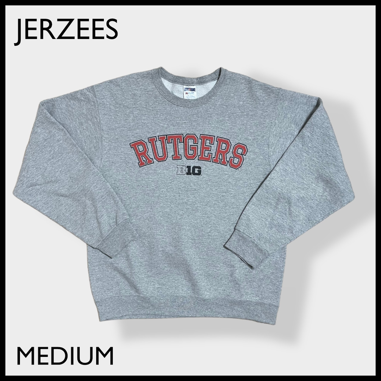 【JERZEES】カレッジロゴ ラトガーズ大学 RUTGERS アーチロゴ スウェット トレーナー プルオーバー グレー M US古着