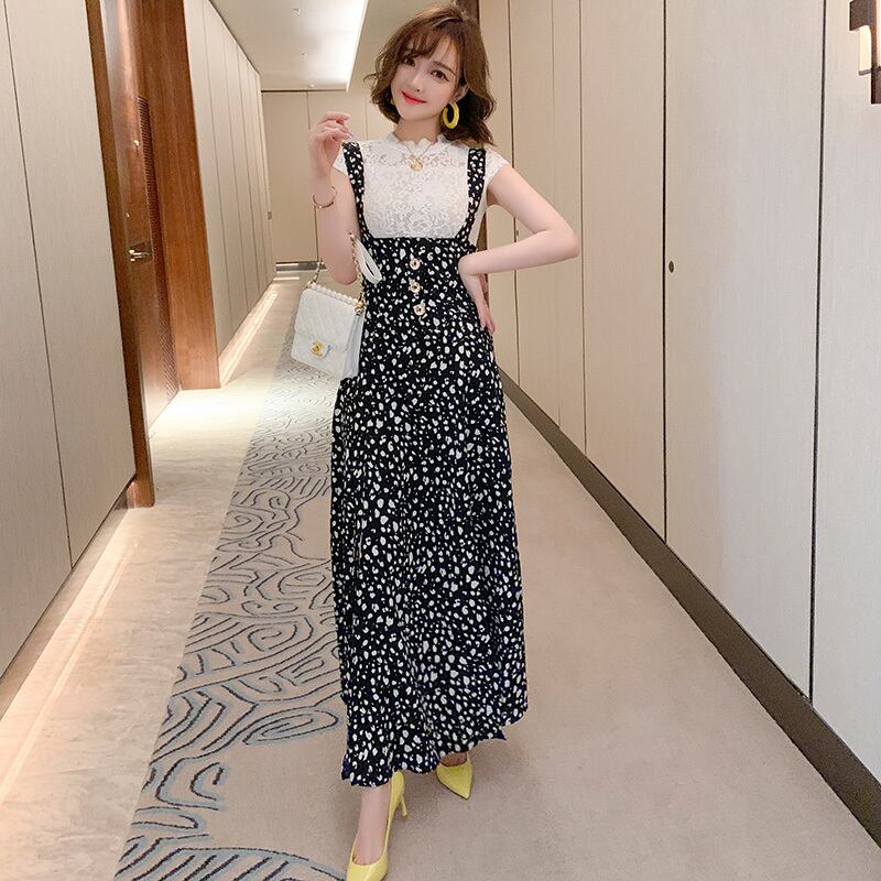 スタンドカラーカラー半袖スリーブレーストップス プリントスリットスカート セット スプリング ショート ハーフスリーブ 春物 MIUCO6411248406