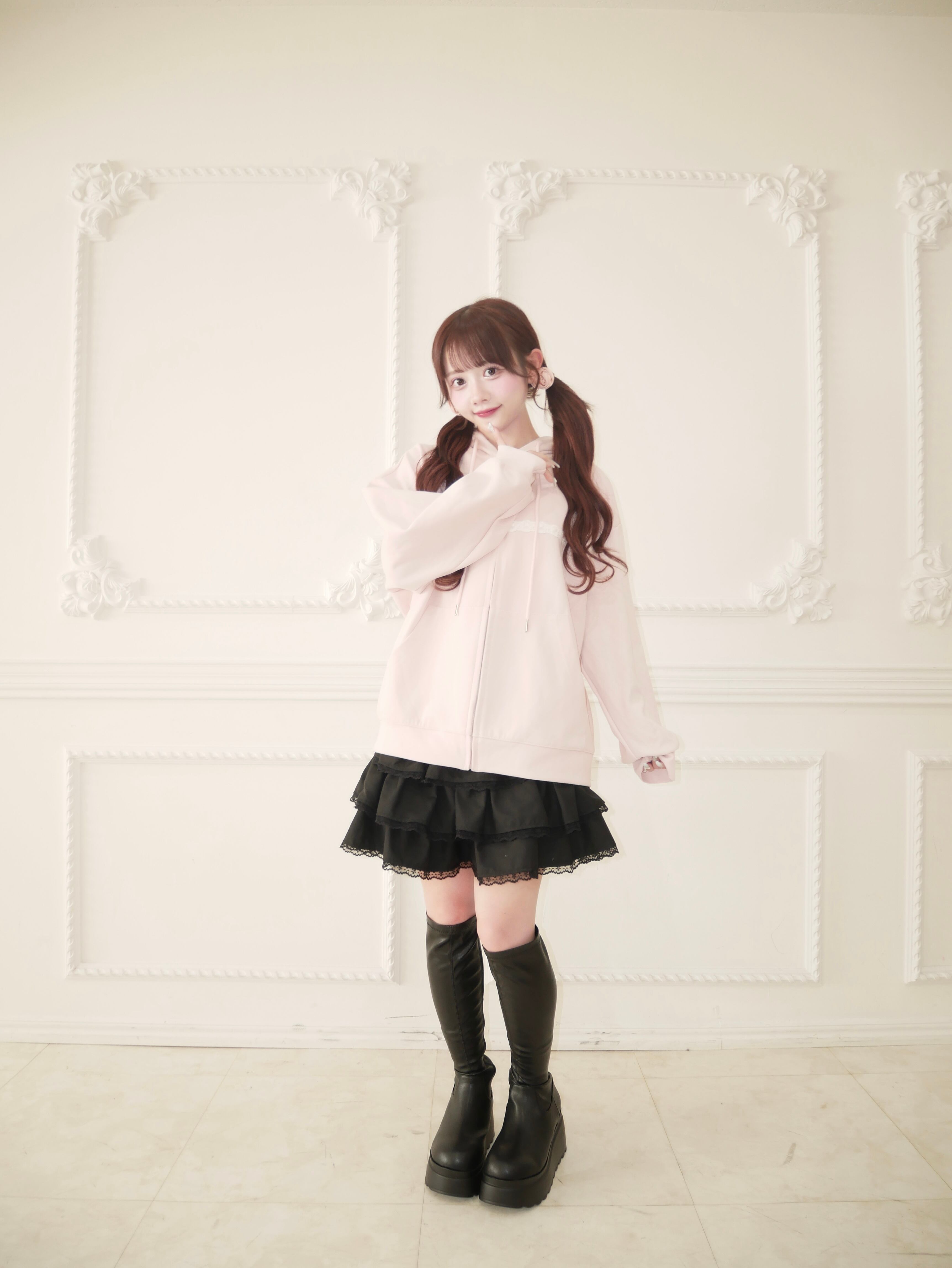 lace line zipper hoodie