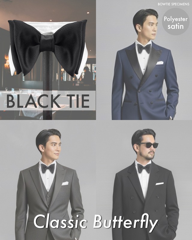 蝶ネクタイ メンズ 結婚式 二次会 クラシック・バタフライ (ブラック/エステルサテン) 作り結び型 ブラックタイ