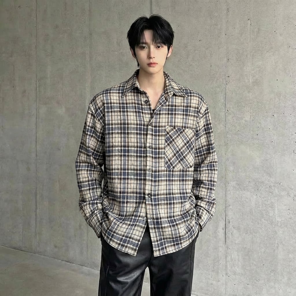 レトロチェック柄 カジュアルシャツ D11547