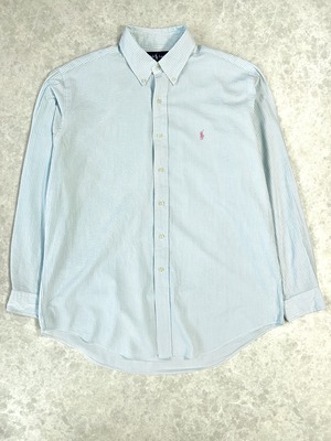 Ralph Lauren ラルフローレン シアサッカー ストライプ BDシャツ ピンクポニー CLASSIC FIT